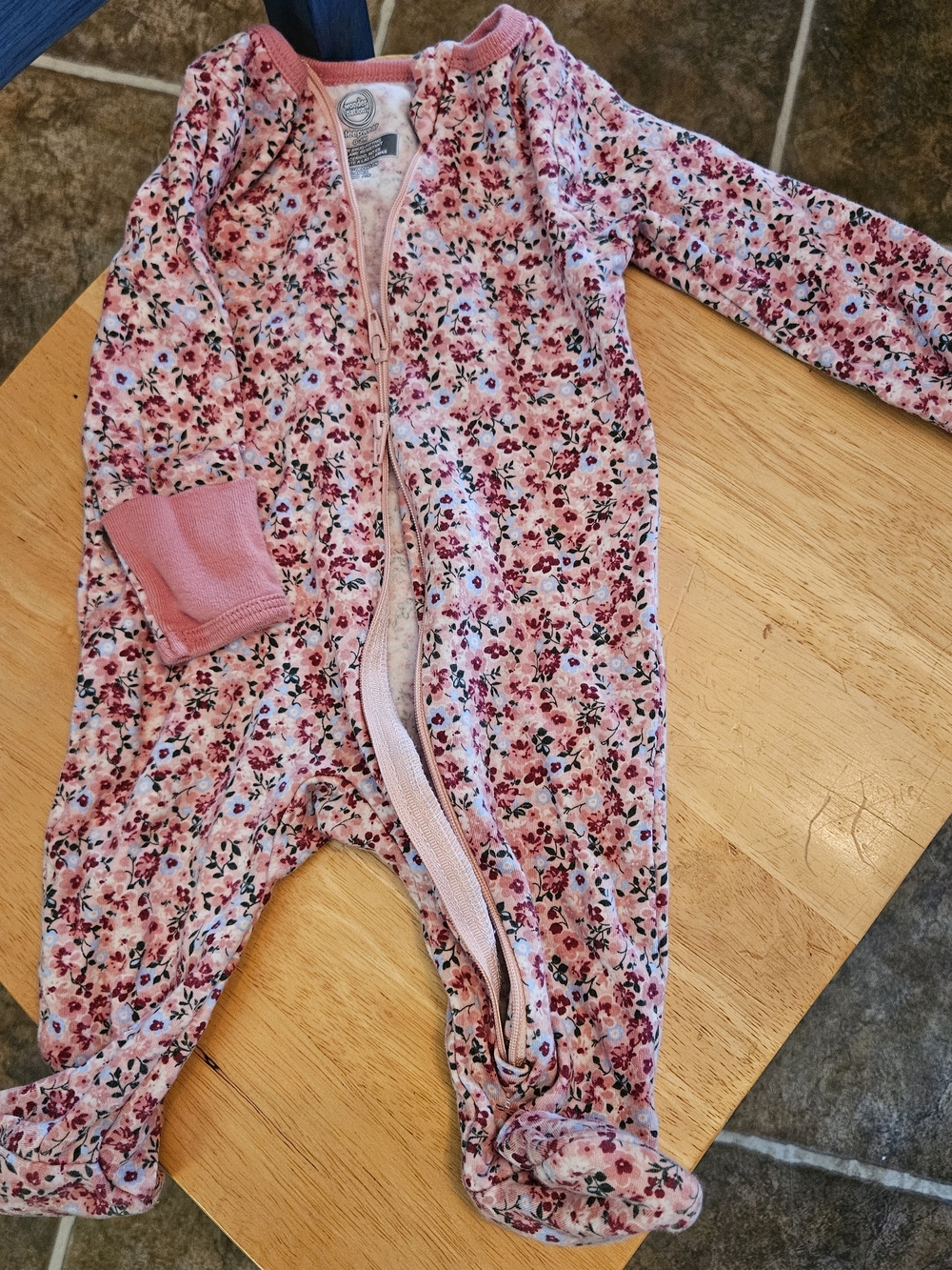 Pink Floral Footed One-Piece Pajamas for Kids